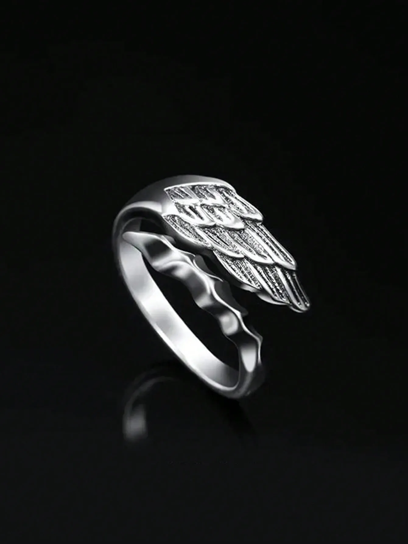 1pc Wing Design Retro Style Men's Statement Ring Adjustable Open Ended Finger Ring For Women For Party Banquet Wedding Punk Hip Pop Style