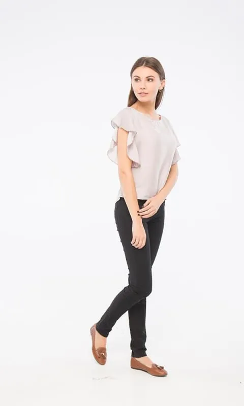 38830 Ruffle Sleeves Top - Grey