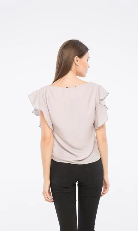 38830 Ruffle Sleeves Top - Grey