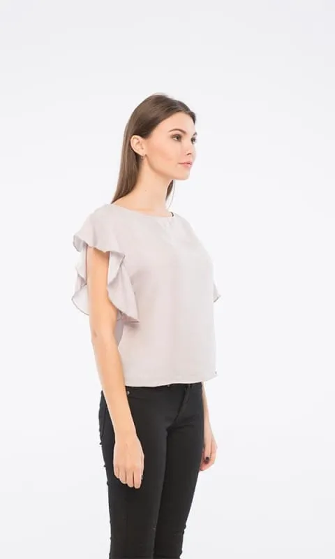 38830 Ruffle Sleeves Top - Grey