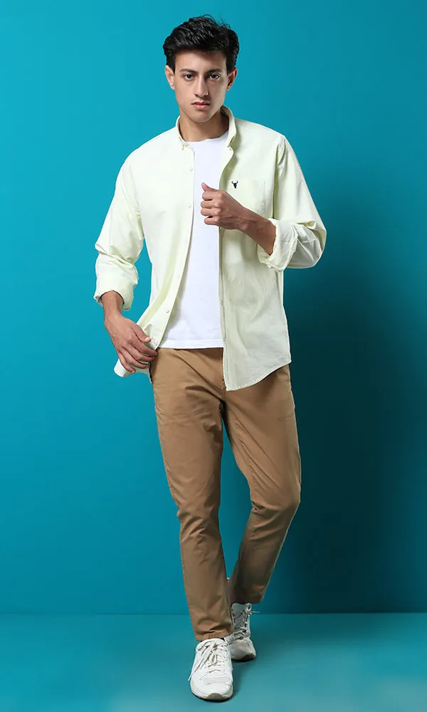 51609 Turned Down Buttoned Basic Lemon Green Shirt