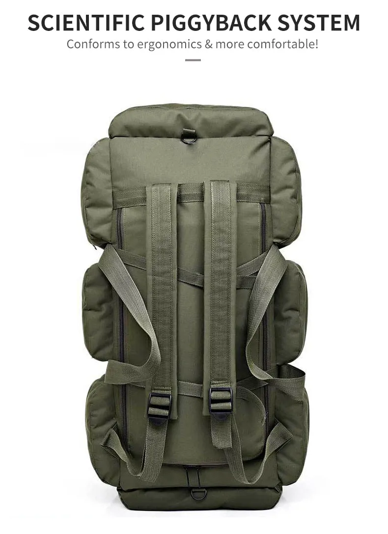 90L Large Capacity Men Canvas Military Tactical Backpack Waterproof Hiking Climbing Camping Rucksack