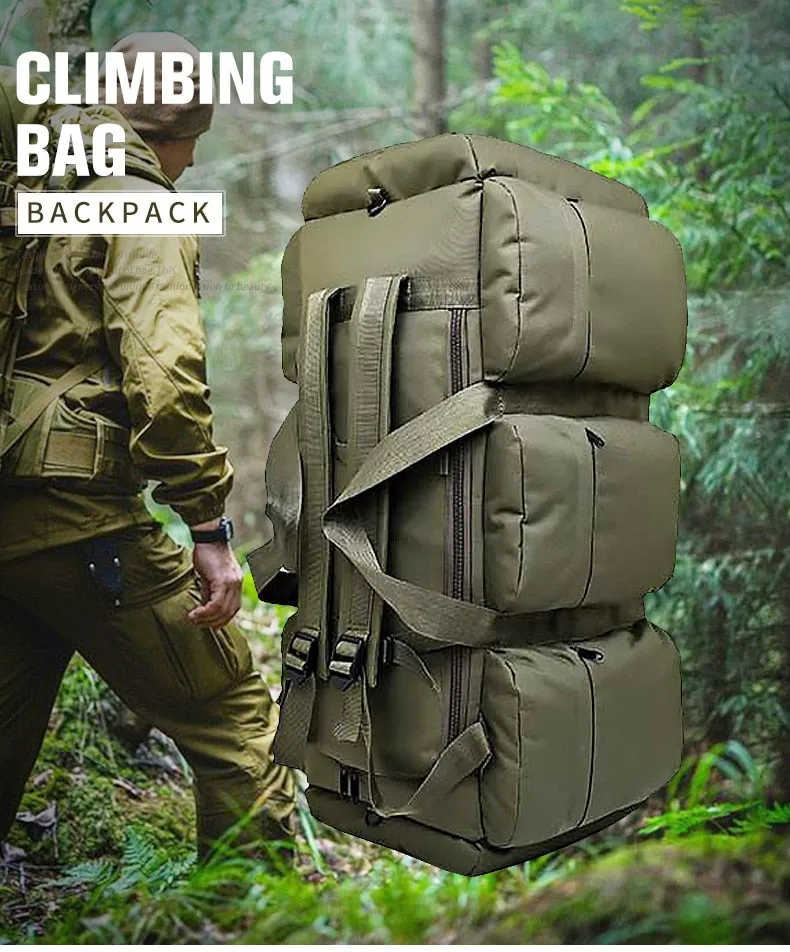 90L Large Capacity Men Canvas Military Tactical Backpack Waterproof Hiking Climbing Camping Rucksack