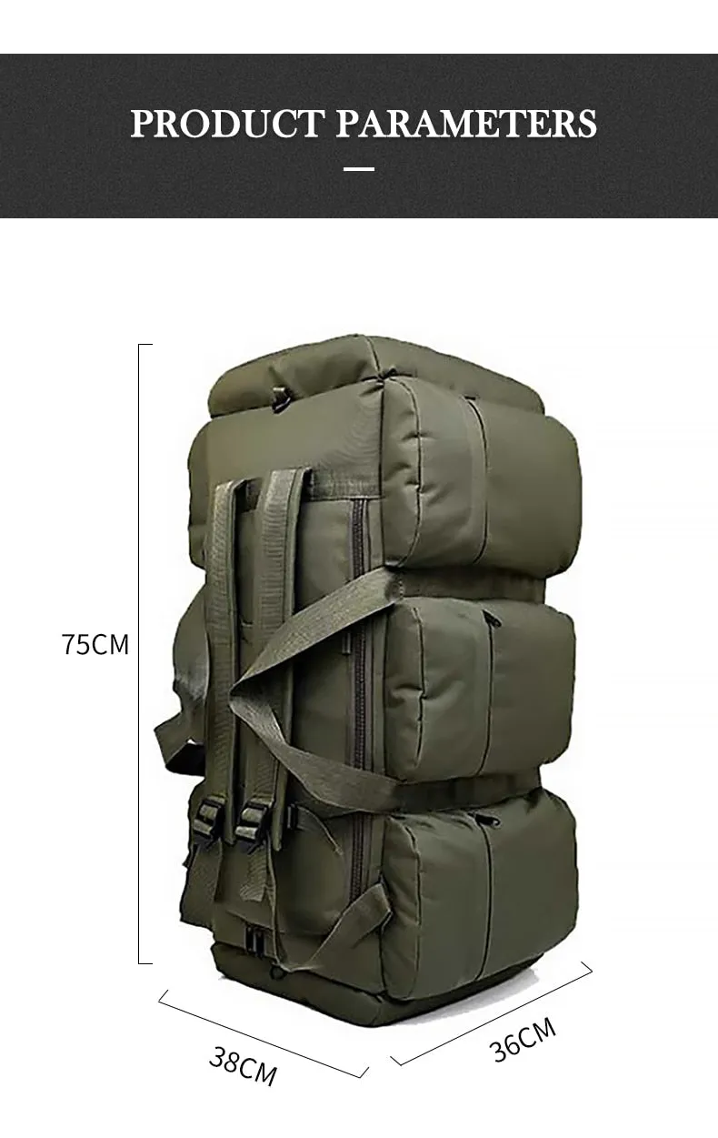 90L Large Capacity Men Canvas Military Tactical Backpack Waterproof Hiking Climbing Camping Rucksack