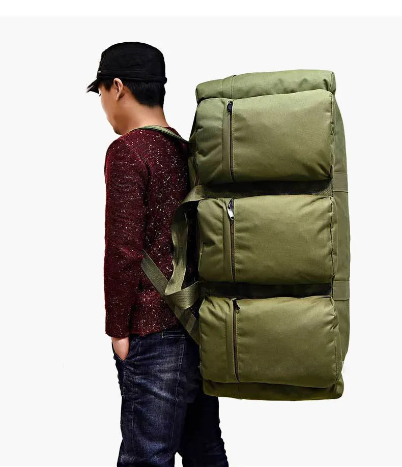 90L Large Capacity Men Canvas Military Tactical Backpack Waterproof Hiking Climbing Camping Rucksack