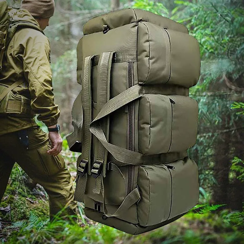 90L Large Capacity Men Canvas Military Tactical Backpack Waterproof Hiking Climbing Camping Rucksack