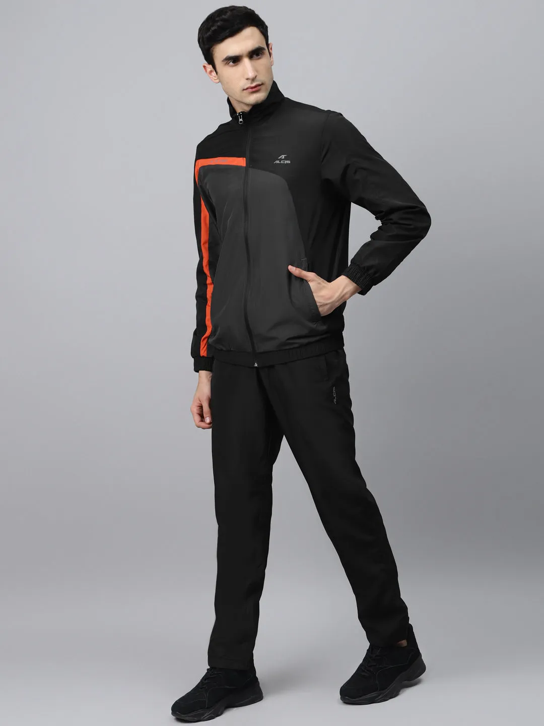 Alcis Men Black & Charcoal Grey Colourblocked Tracksuit