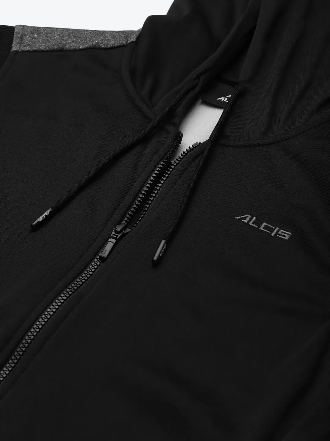 Alcis Men Black Solid Hooded Front-Open Sweatshirt