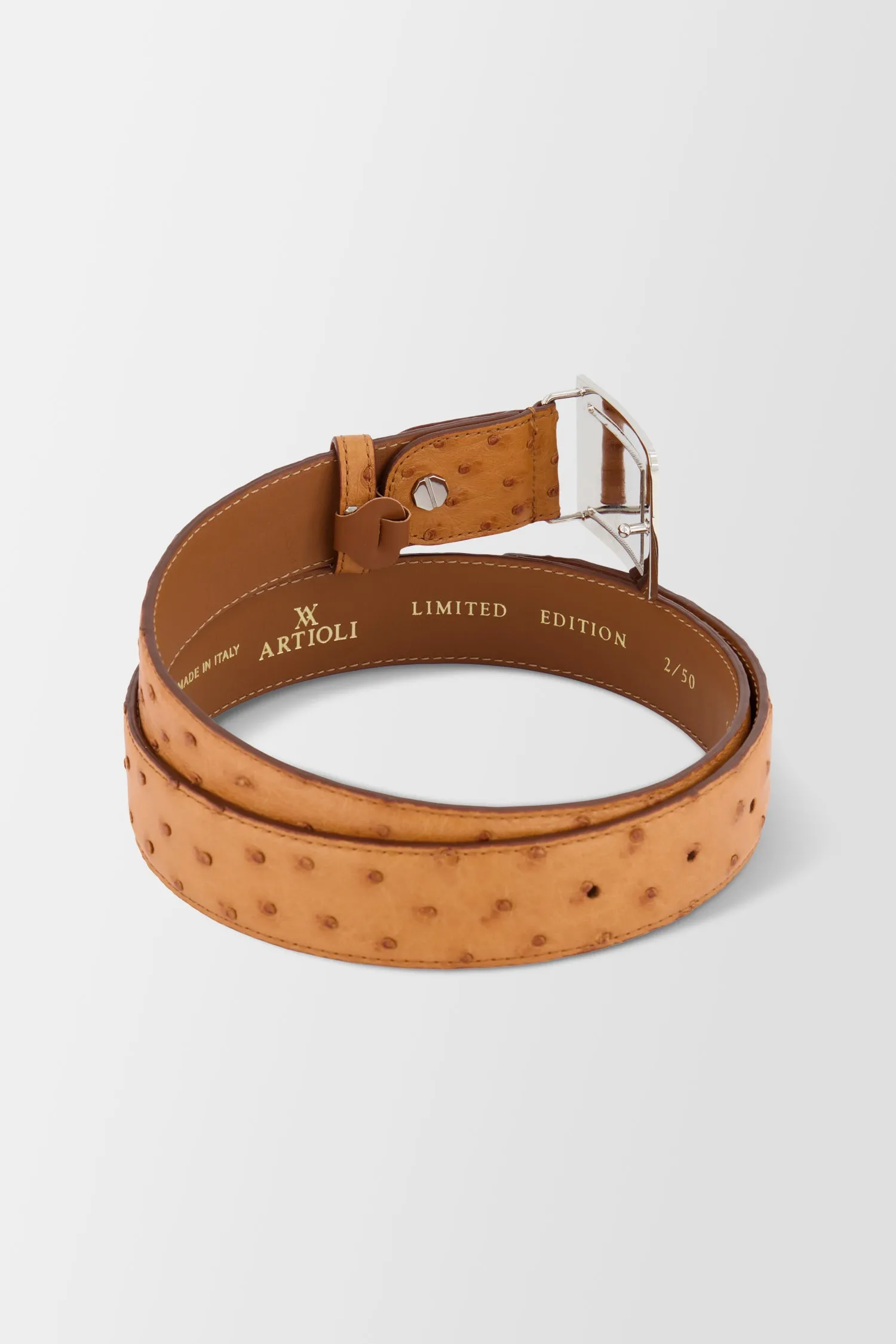 Artioli Brown Cognac Ostrich Belt