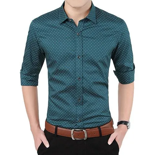 Autumn Fashion Men's Slim Fit Long Sleeve Polka Dot Casual Shirt