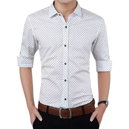 Autumn Fashion Men's Slim Fit Long Sleeve Polka Dot Casual Shirt