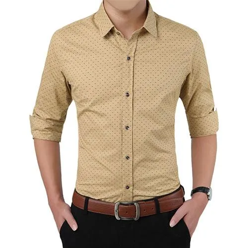 Autumn Fashion Men's Slim Fit Long Sleeve Polka Dot Casual Shirt