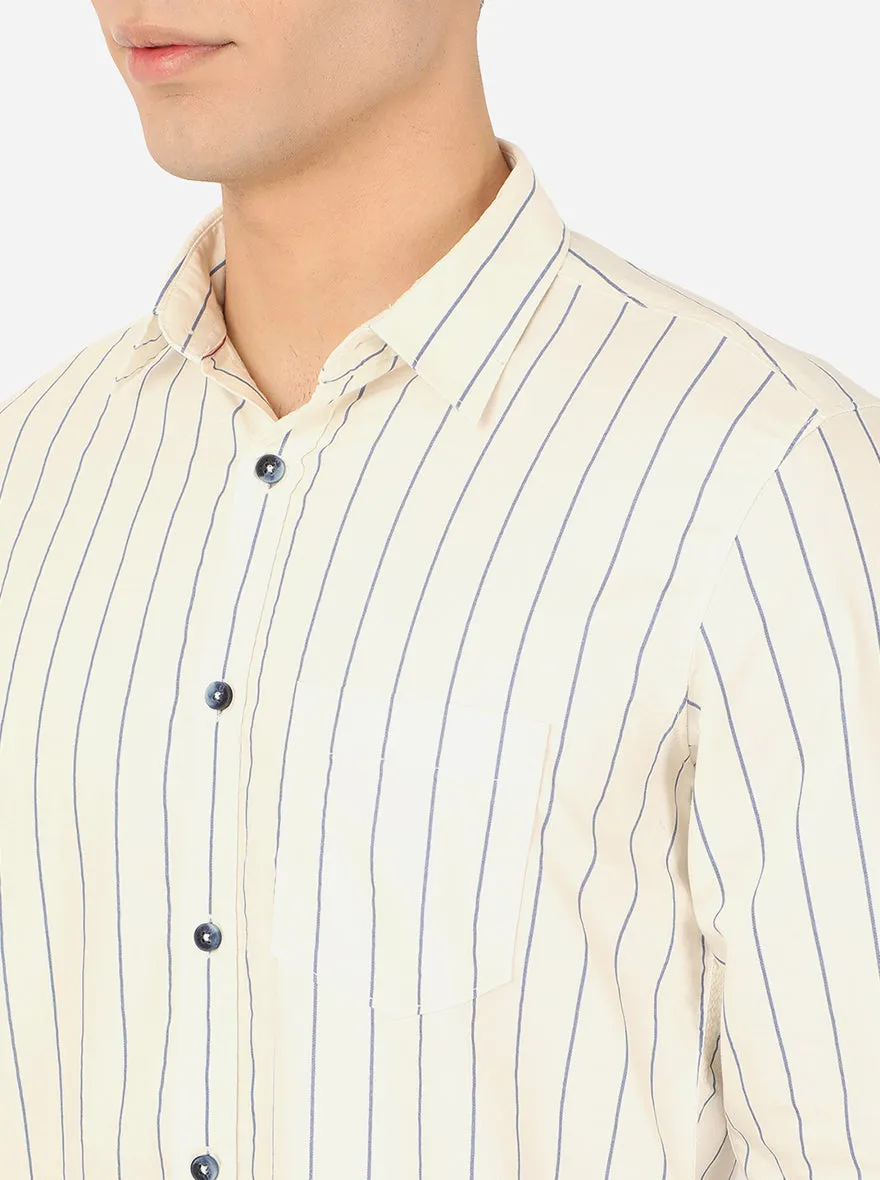 Baby Pink & Blue Striped Slim Fit Semi Casual Shirt | JadeBlue