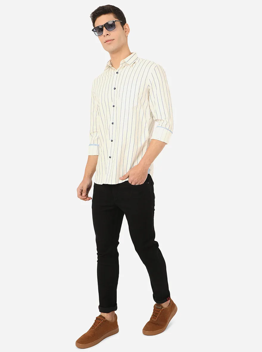 Baby Pink & Blue Striped Slim Fit Semi Casual Shirt | JadeBlue