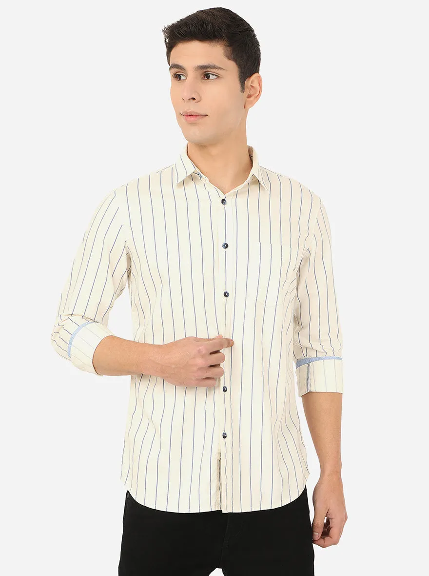 Baby Pink & Blue Striped Slim Fit Semi Casual Shirt | JadeBlue