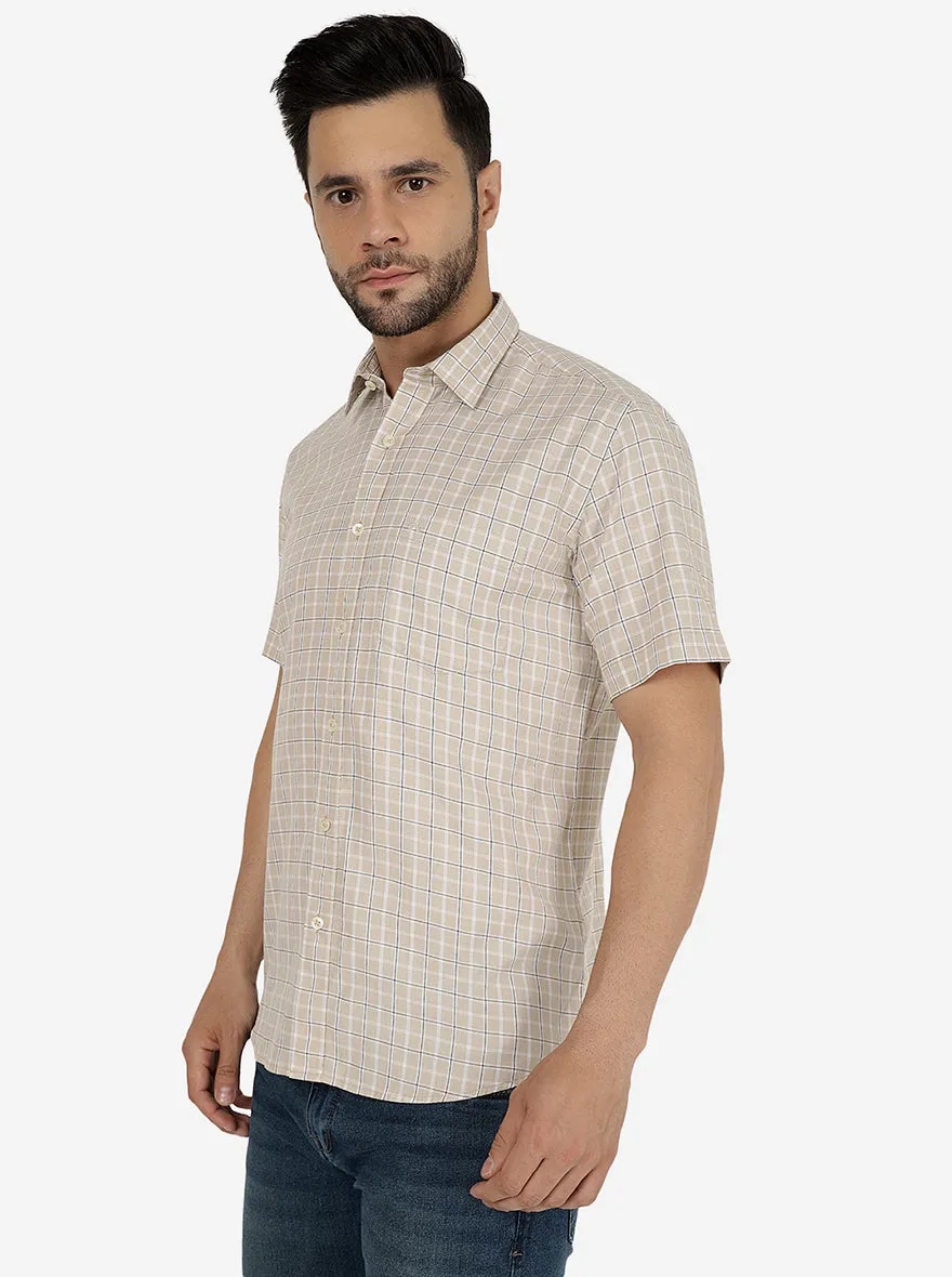 JadeBlue Beige Checked Slim Fit Semi-Casual Shirt for Men