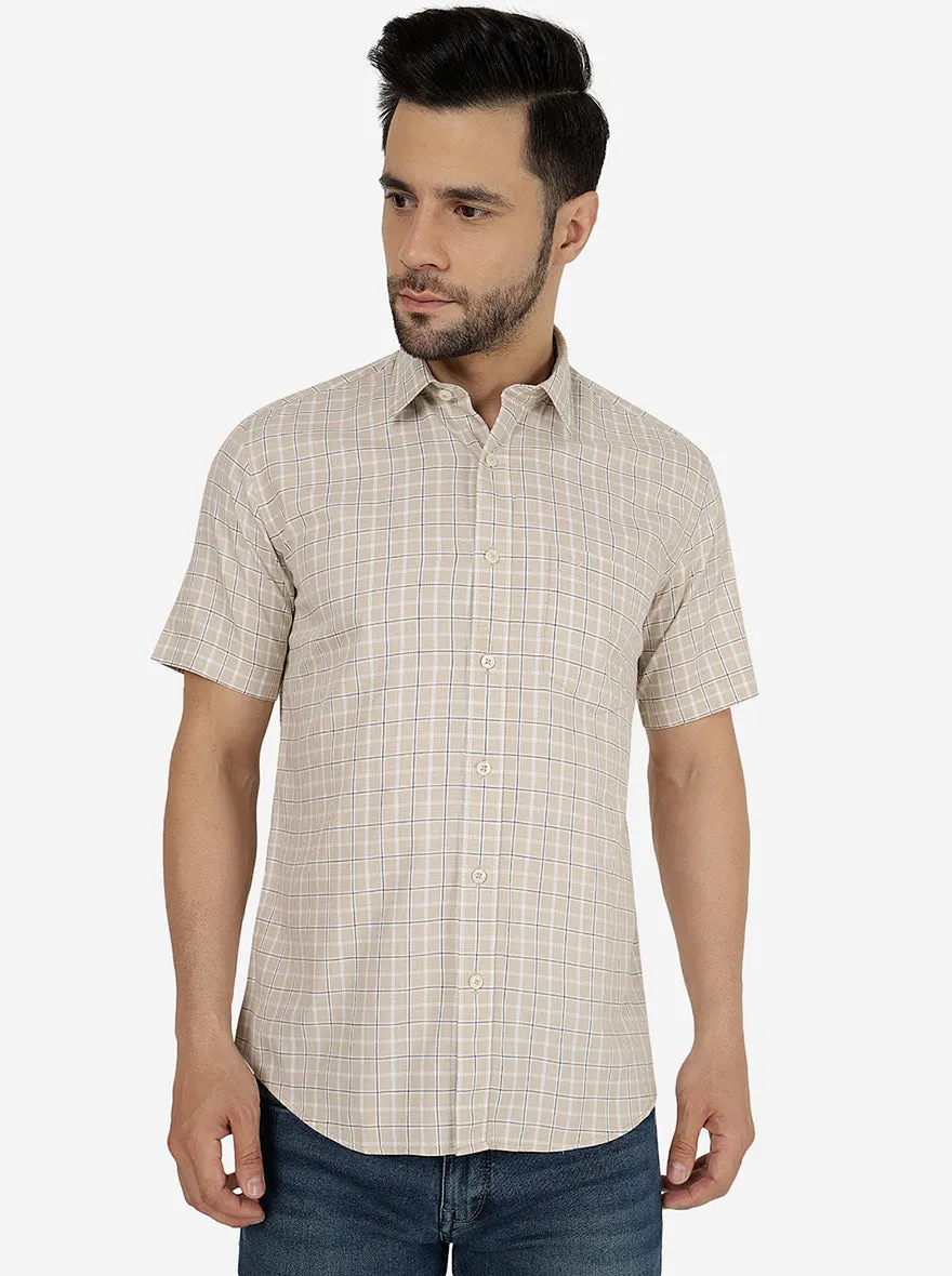 JadeBlue Beige Checked Slim Fit Semi-Casual Shirt for Men