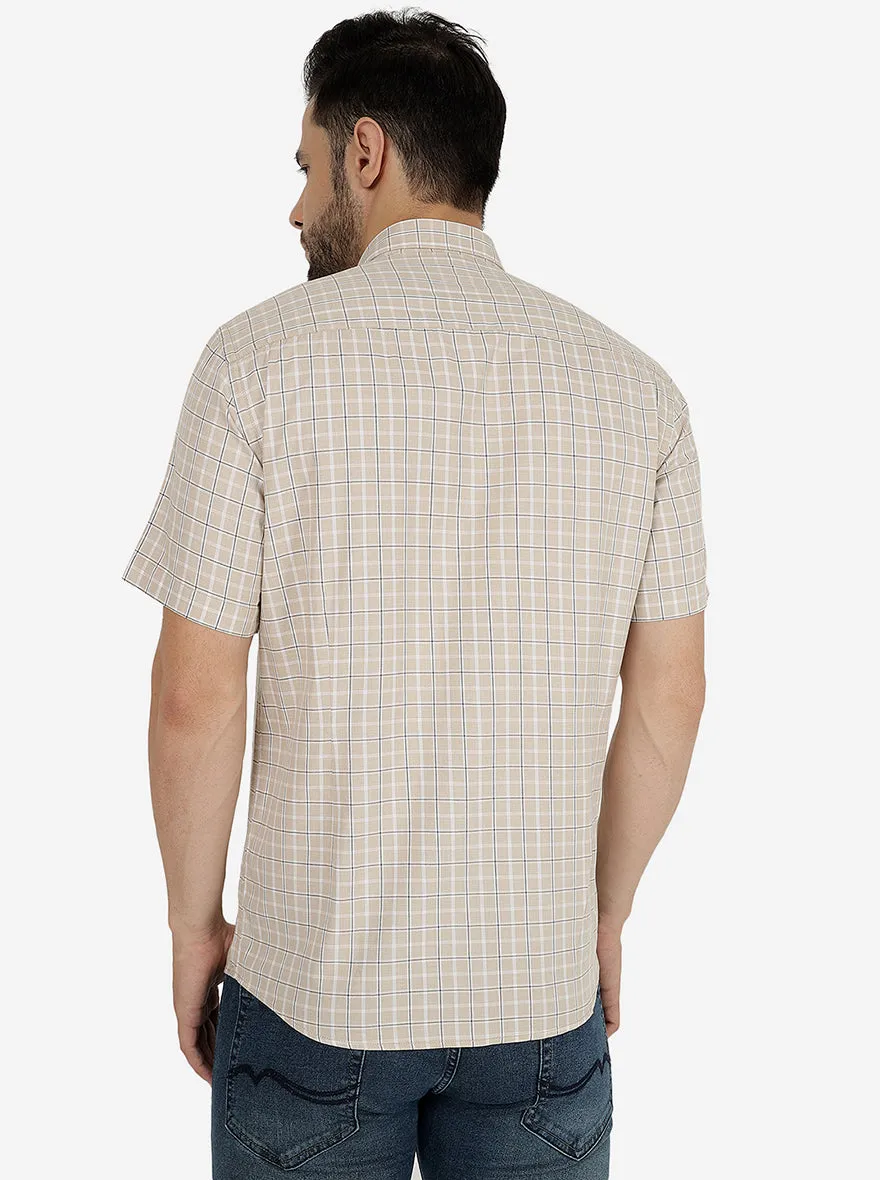 JadeBlue Beige Checked Slim Fit Semi-Casual Shirt for Men