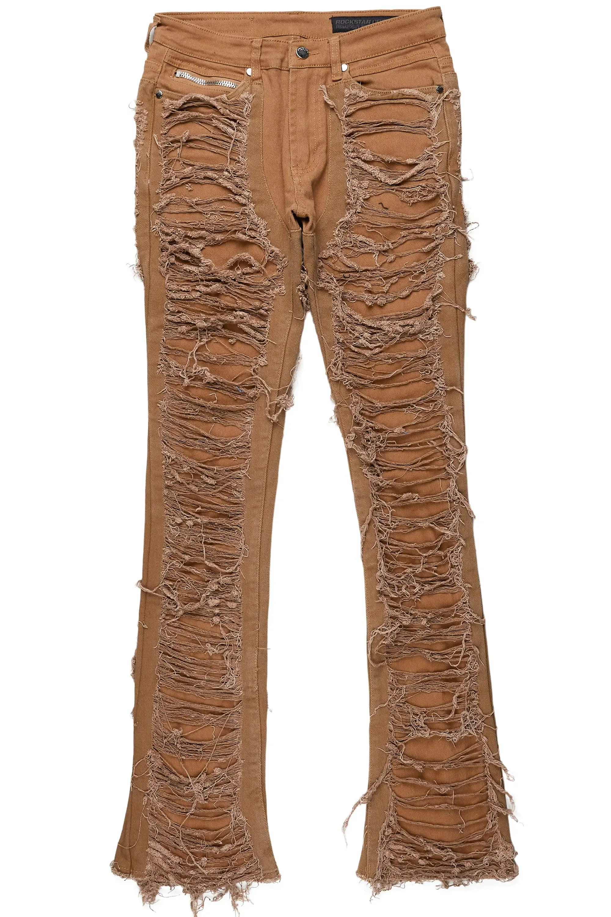 Beige Stacked Flare Stretch Jean