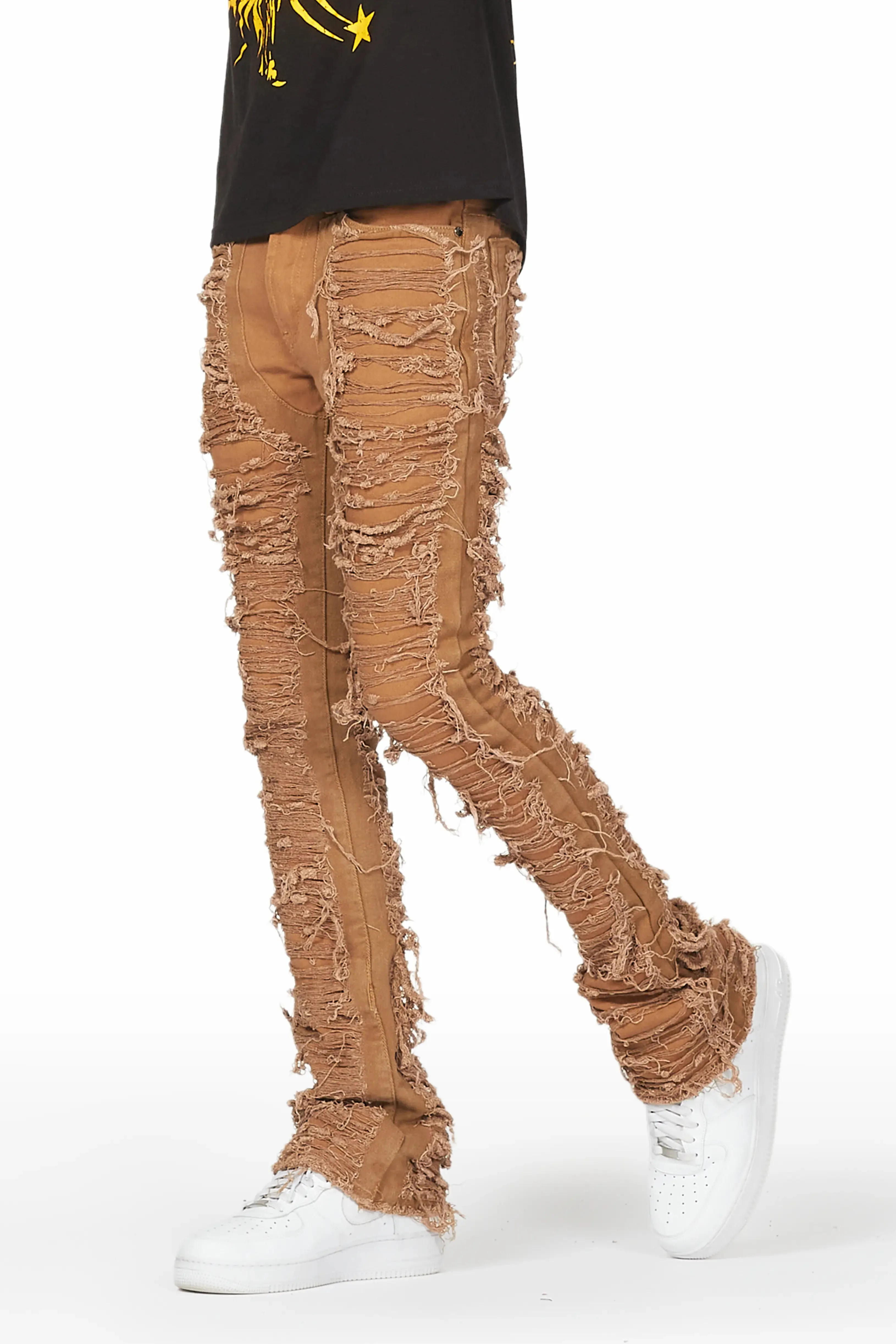 Beige Stacked Flare Stretch Jean