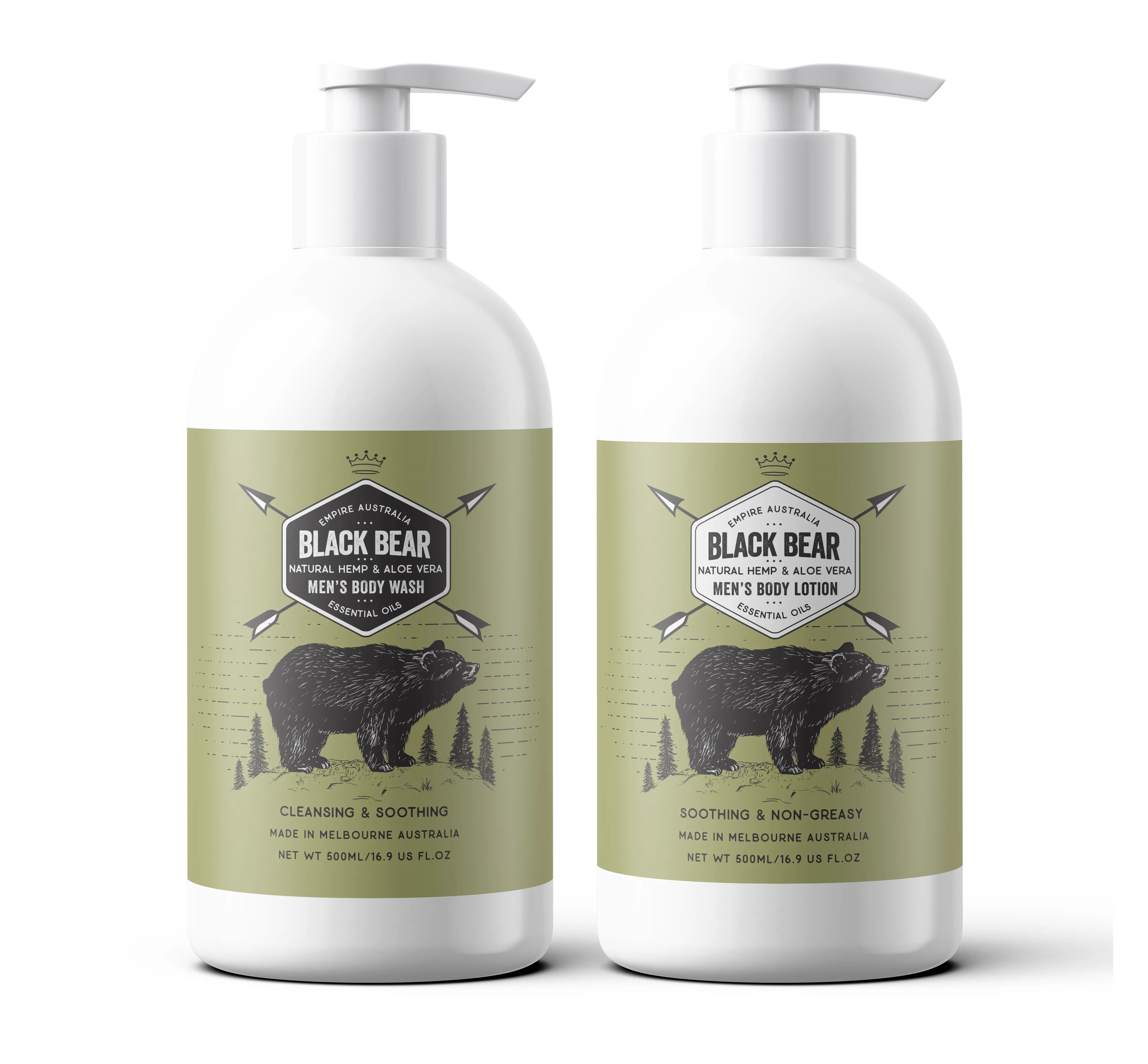 Black Bear Hemp Oil & Aloe Vera Body Wash/Lotion Duo Pack