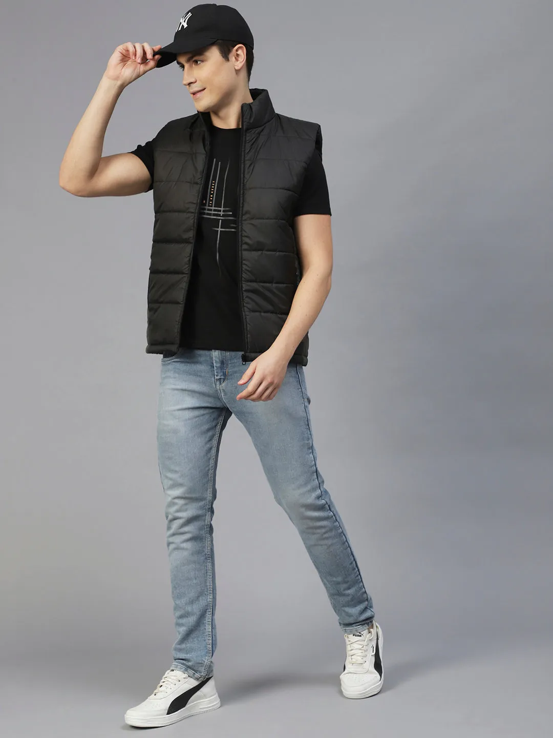 Black Colorblock Sleeveless Puffer Jacket