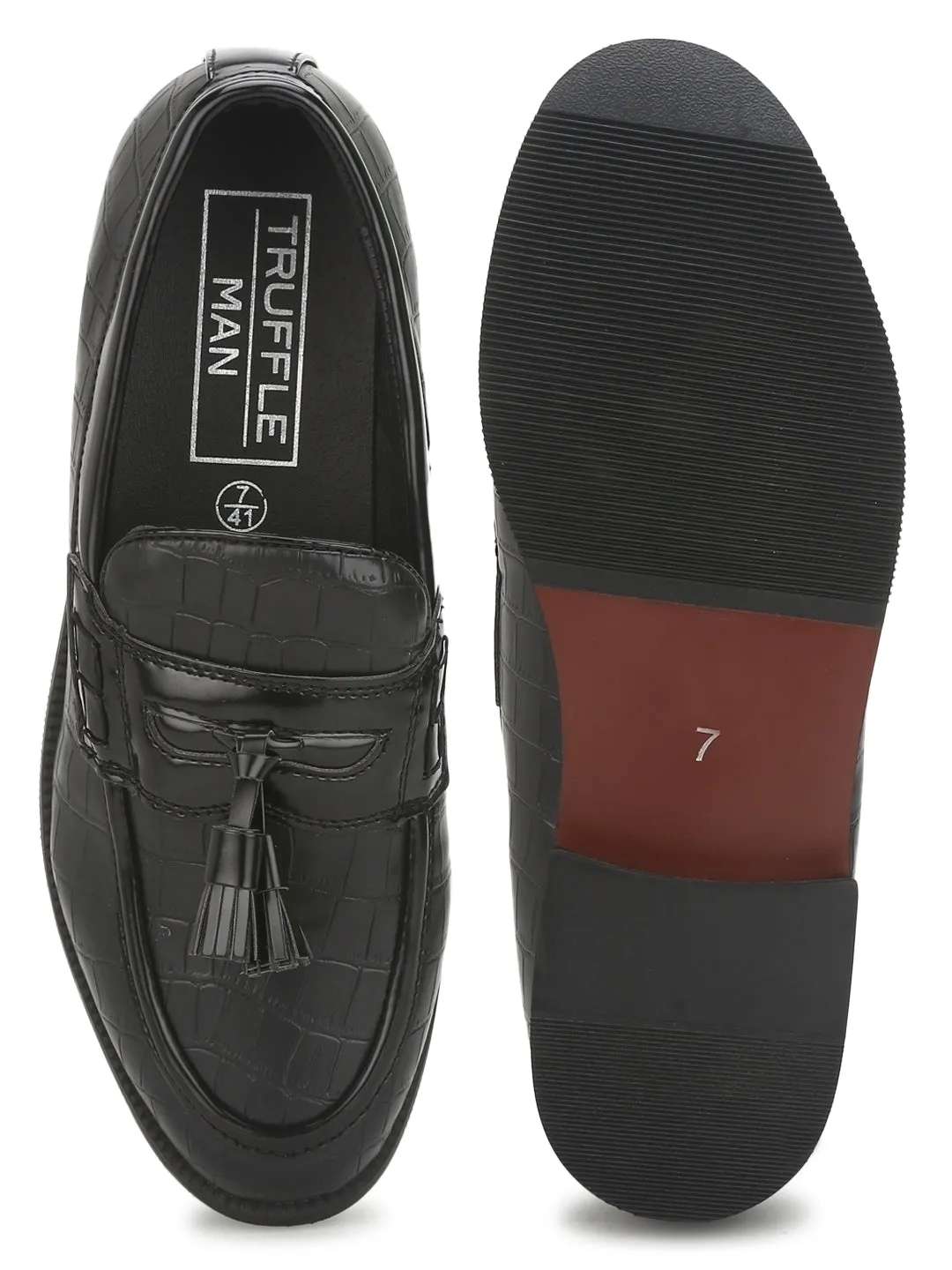 Black Croc Tassel Men Loafers