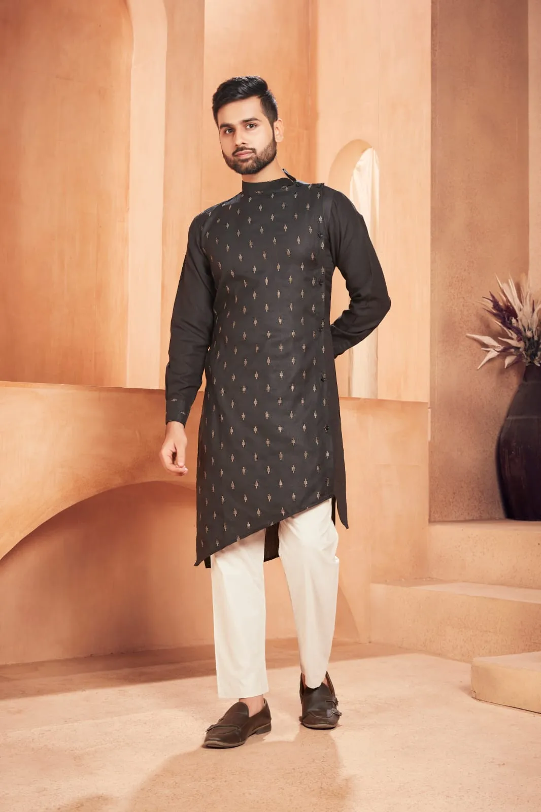 Black Ethnic Cotton Men's Kurta Pajama