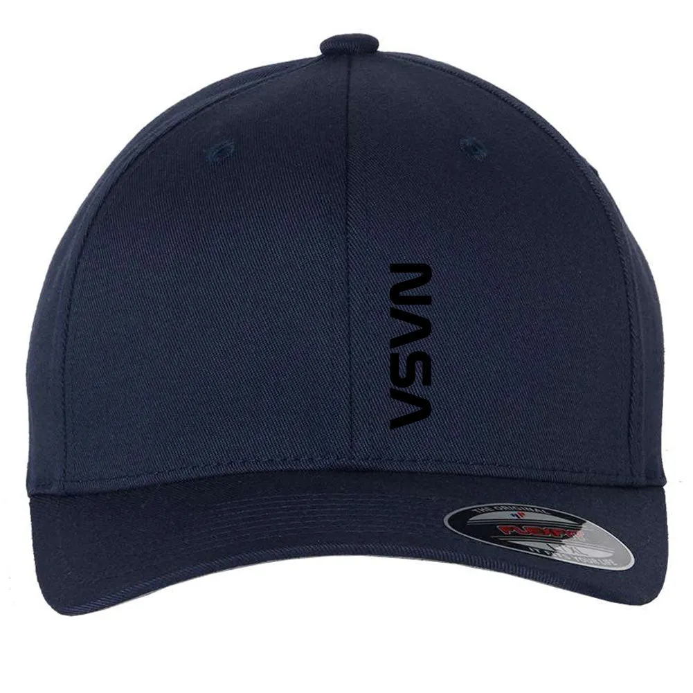 Black NASA Letter 6 Panel Mid Profile Flexfit Closed Back Twill Cap - From Small to 2XL Big Size