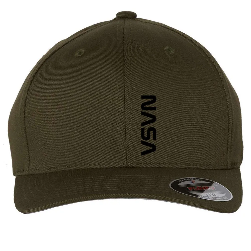 Black NASA Letter 6 Panel Mid Profile Flexfit Closed Back Twill Cap - From Small to 2XL Big Size