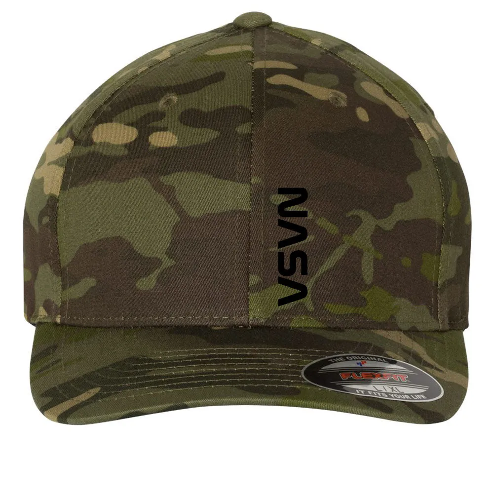 Black NASA Letter 6 Panel Mid Profile Flexfit Closed Back Twill Cap - From Small to 2XL Big Size