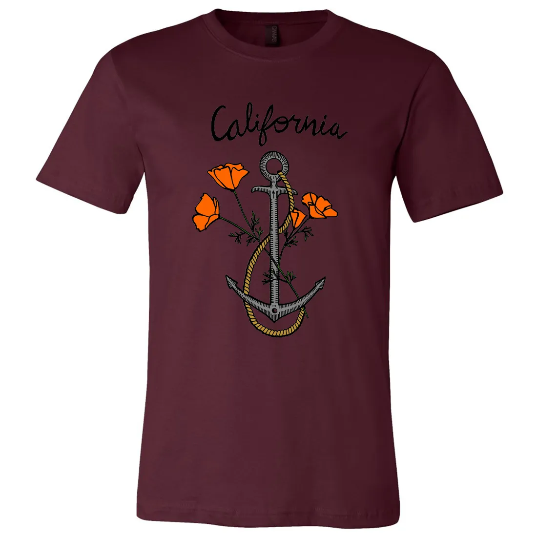 California Anchor Poppies Asst Colors Mens Lightweight Fitted T-Shirt/tee