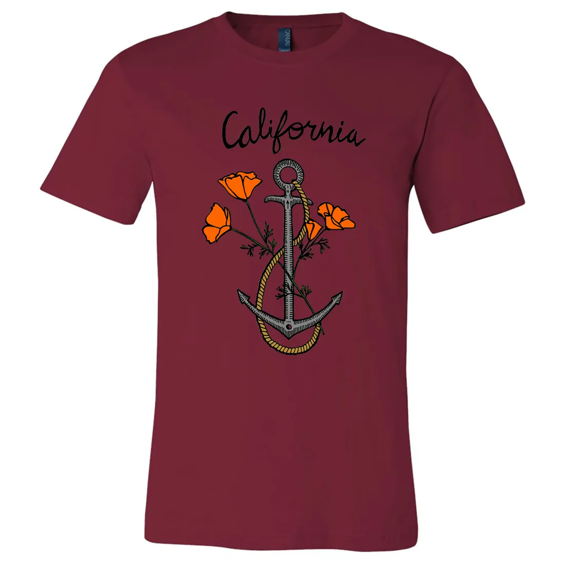 California Anchor Poppies Asst Colors Mens Lightweight Fitted T-Shirt/tee