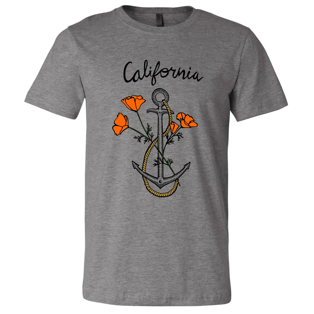 California Anchor Poppies Asst Colors Mens Lightweight Fitted T-Shirt/tee