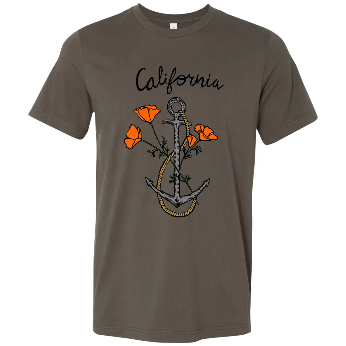 California Anchor Poppies Asst Colors Mens Lightweight Fitted T-Shirt/tee