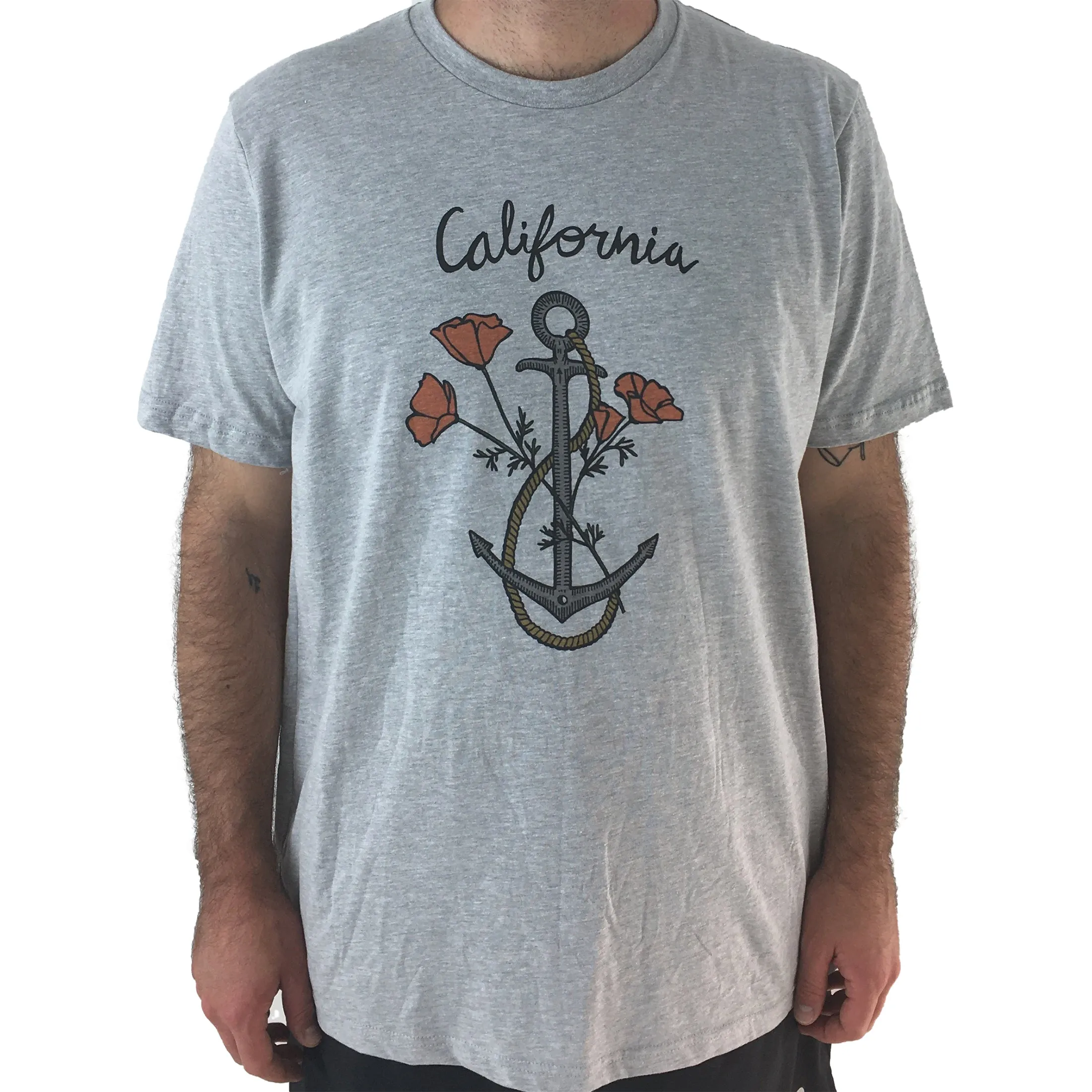 California Anchor with Poppies Men's Lightweight Fitted T-Shirt/Tee