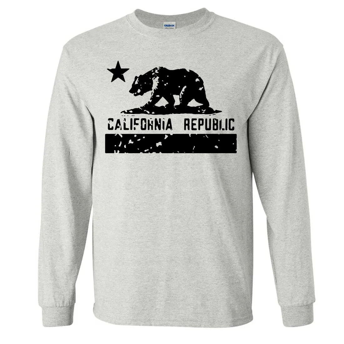 California Flag Black Print Silhouette Long Sleeve Shirt