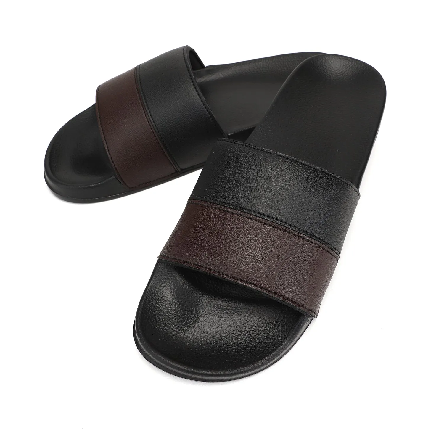 Mens Black Color Block Slides - Stylish and Comfortable Footwear for Every Day