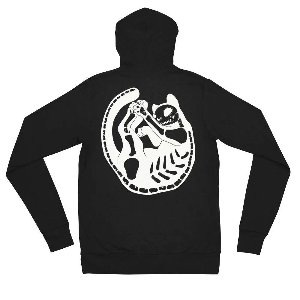 Cat Skeleton, Unisex Lightweight Hoodie, Black