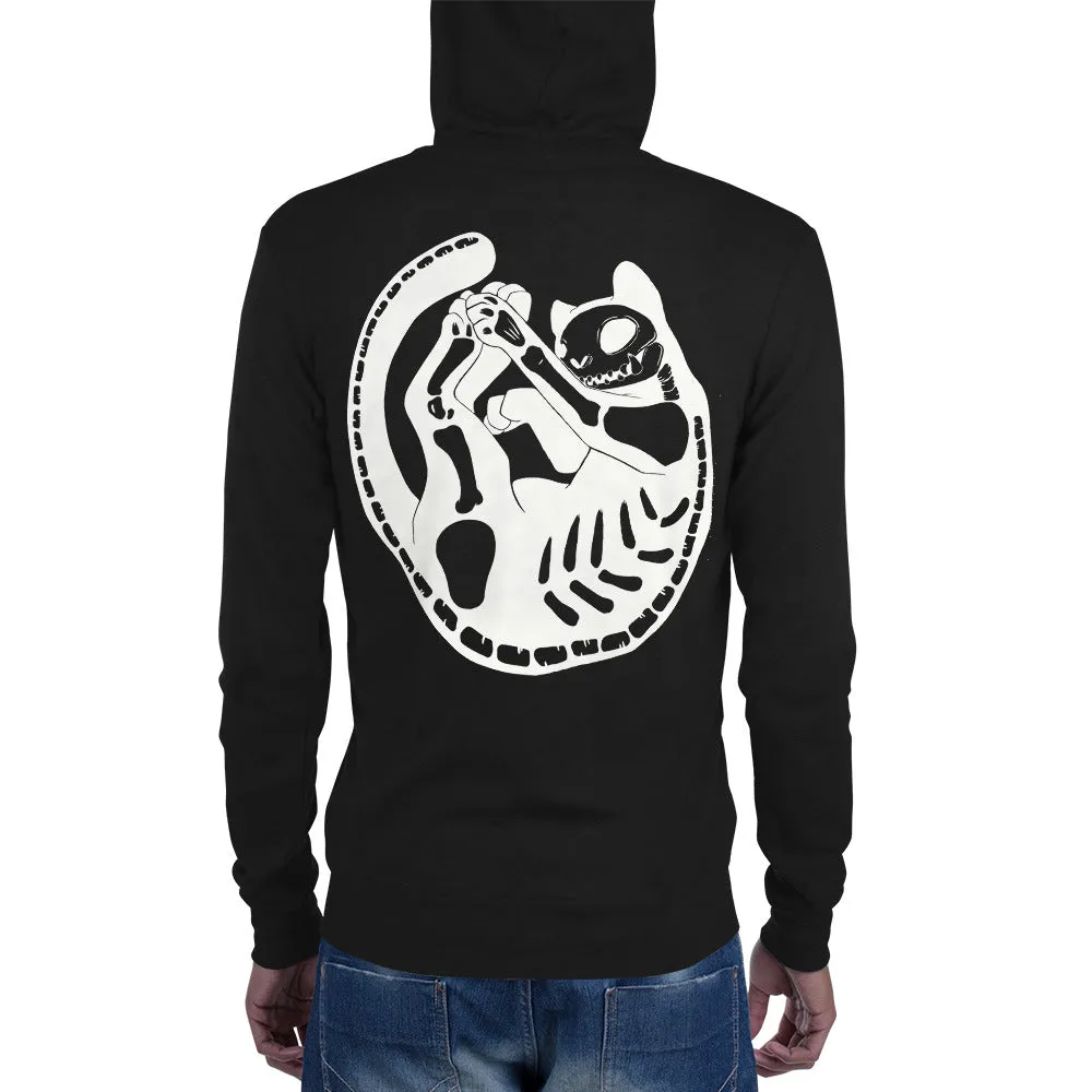 Cat Skeleton, Unisex Lightweight Hoodie, Black