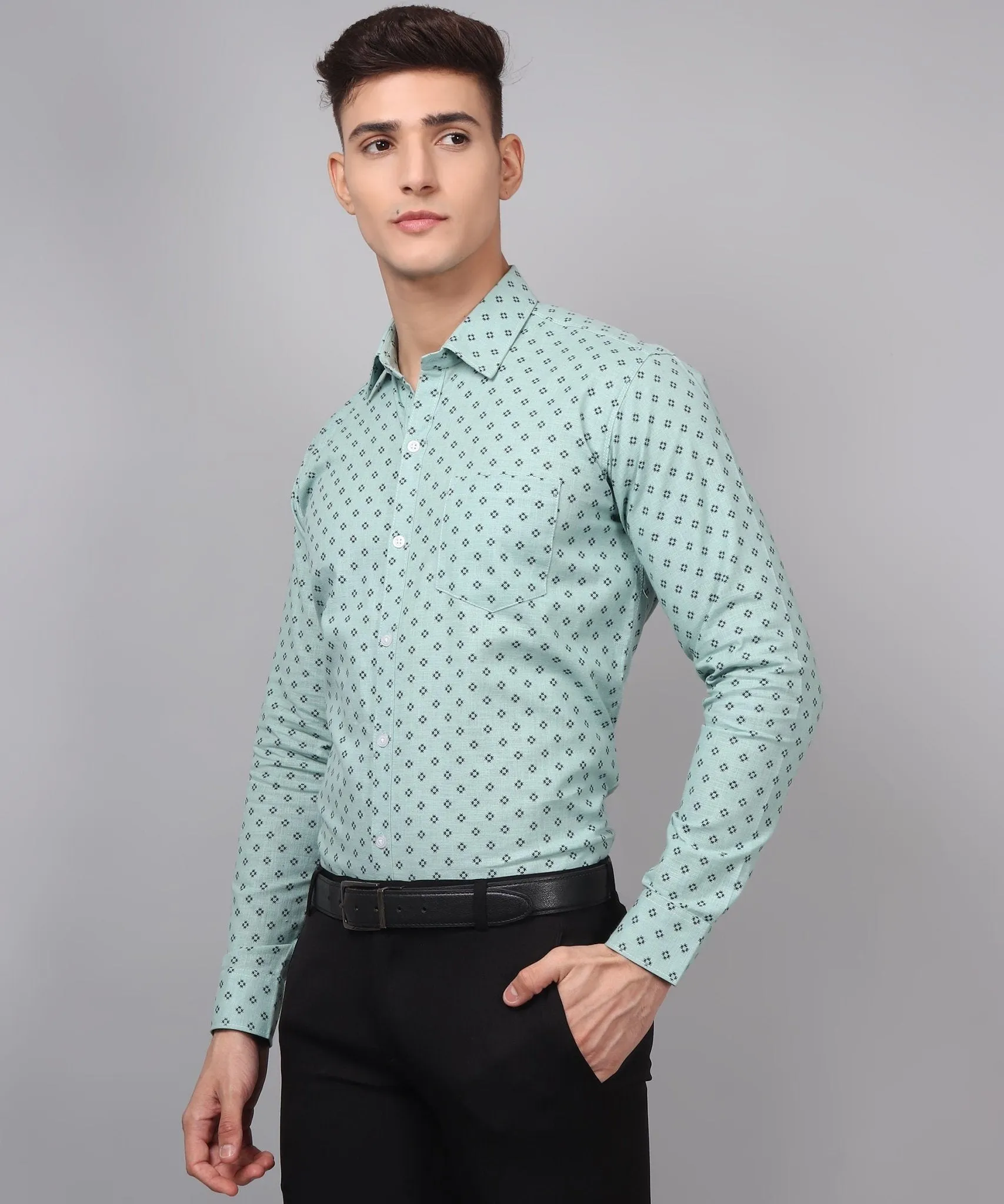 Classy TryBuy Premium Cotton Linen Printed  Cotton Button-Up Shirt For Men