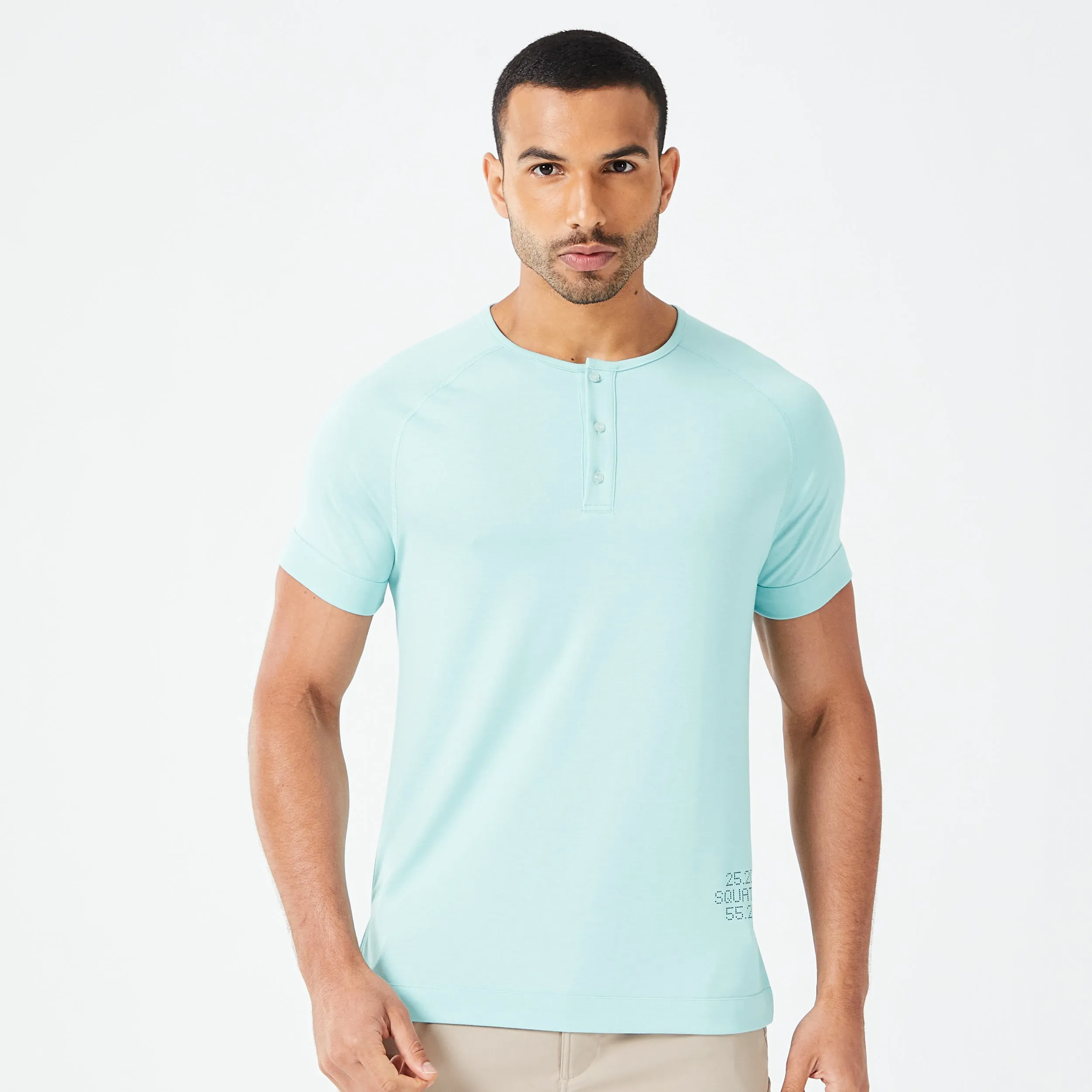 Optimized Henley Code Tee in Canal Blue