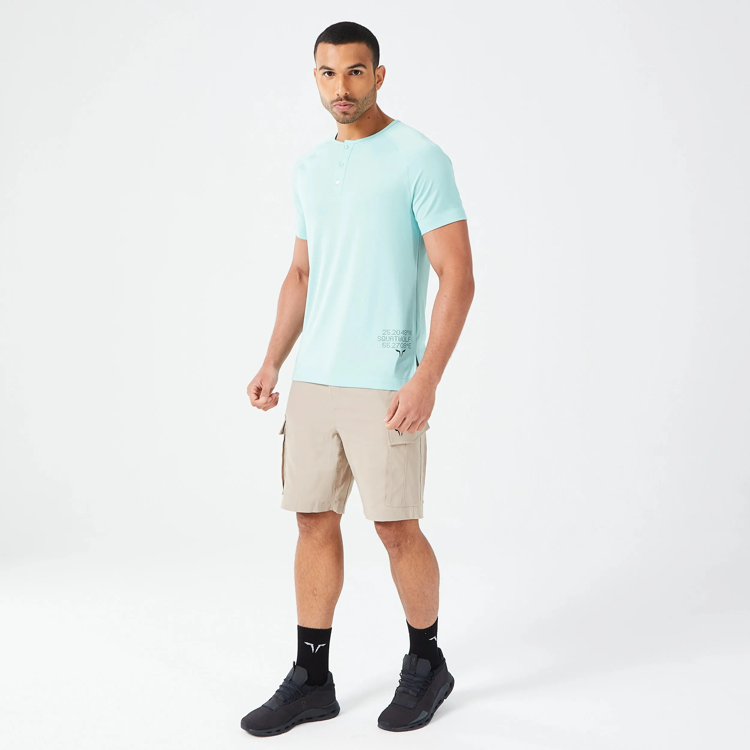 Optimized Henley Code Tee in Canal Blue