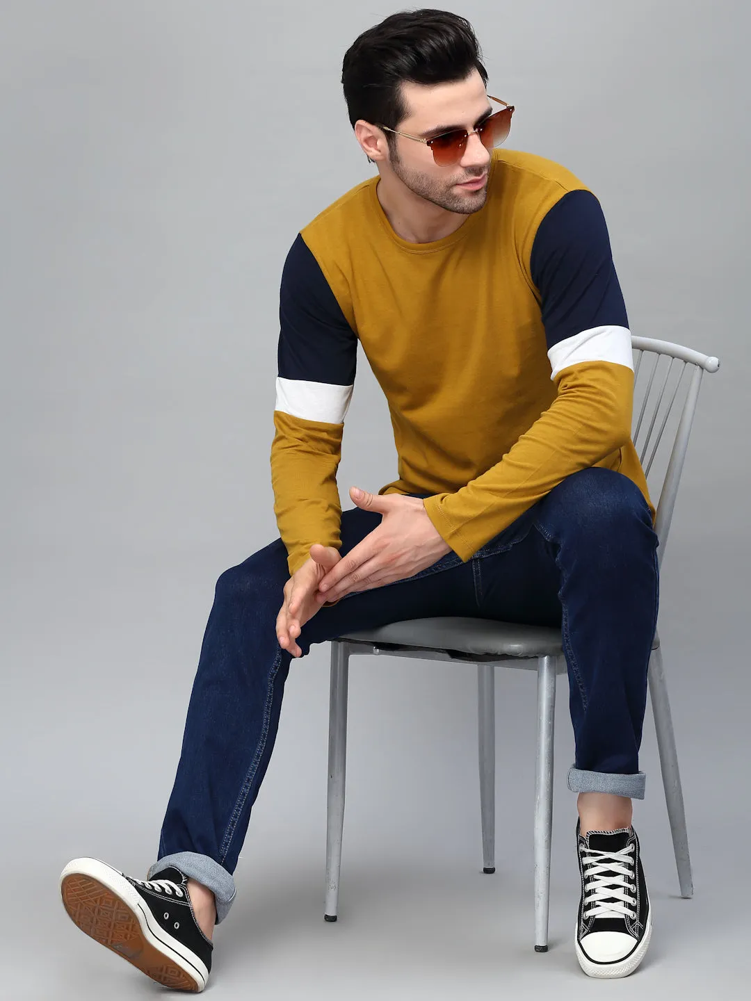 Color Block Round Neck  Full Sleeve T-Shirt