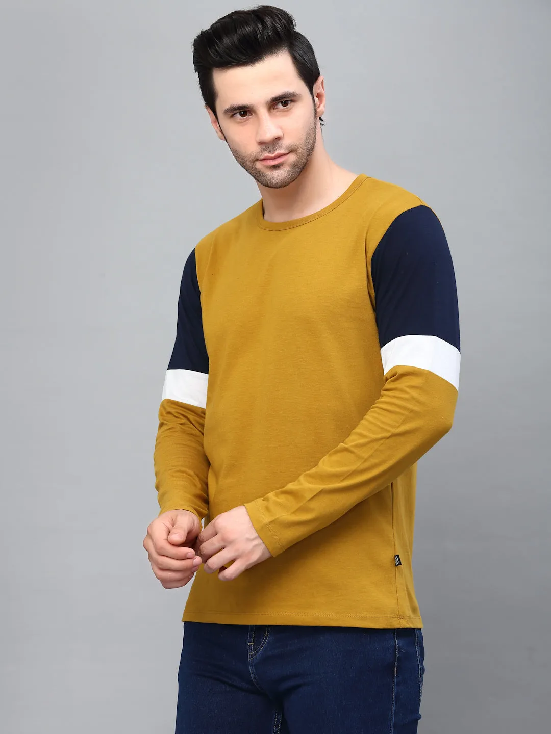 Color Block Round Neck  Full Sleeve T-Shirt