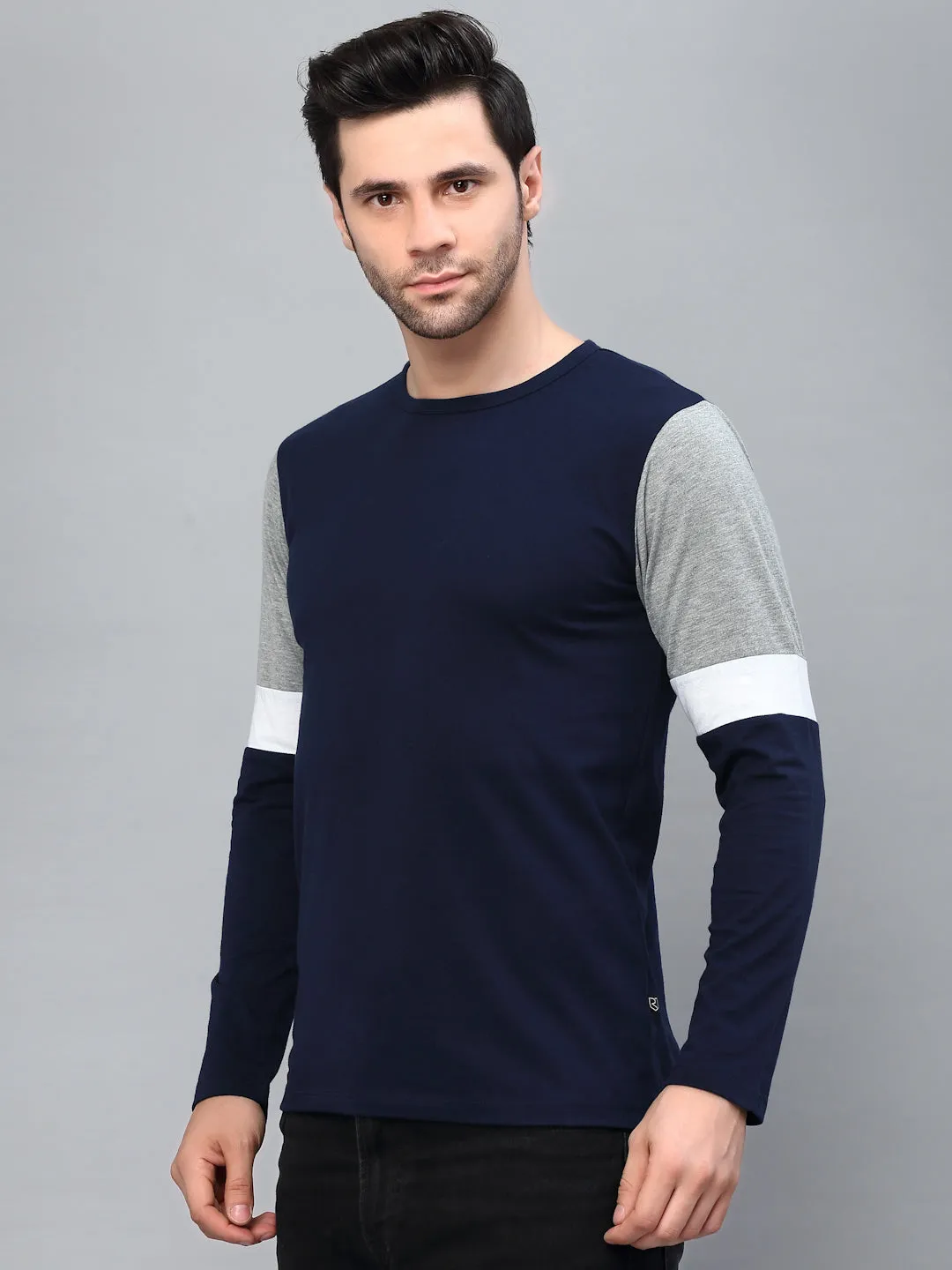 Color Block Round Neck  Full Sleeve T-Shirt