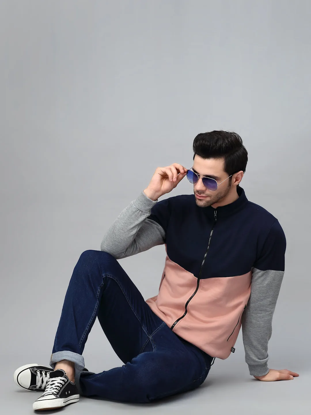 Color Blocked High Neck Fleece Jacket