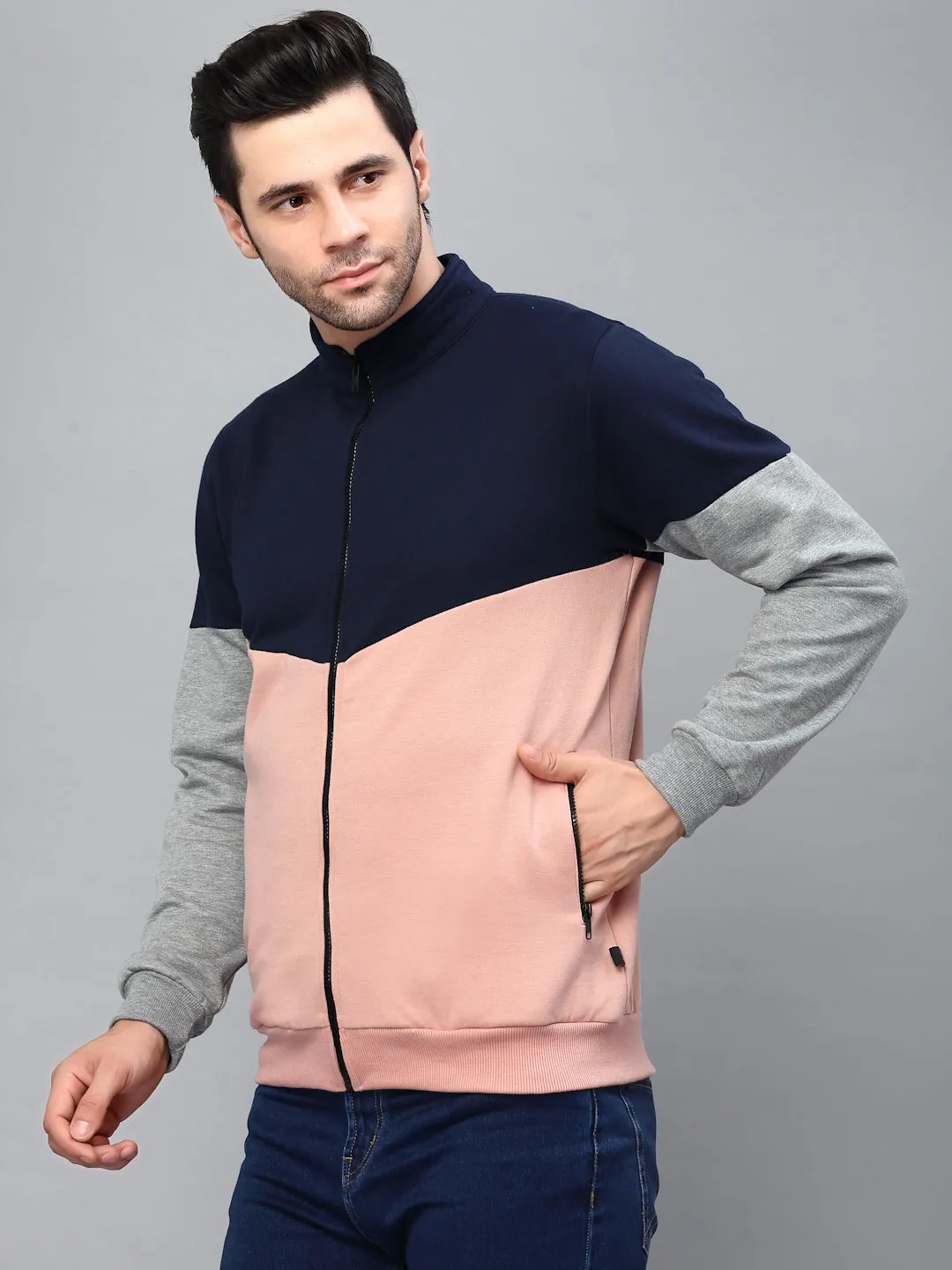 Color Blocked High Neck Fleece Jacket