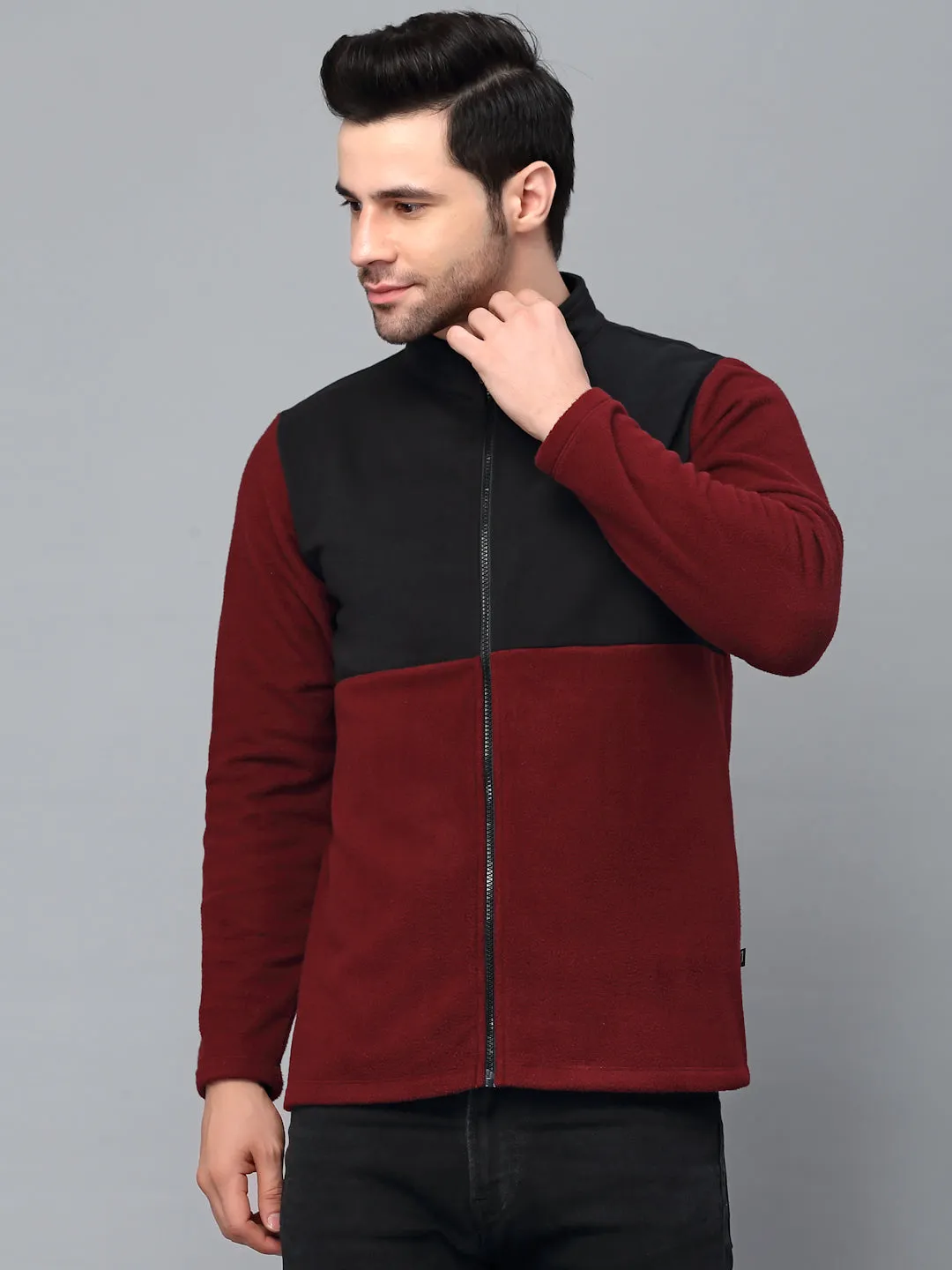 Color Blocked High Neck Polar Fleece Jacket