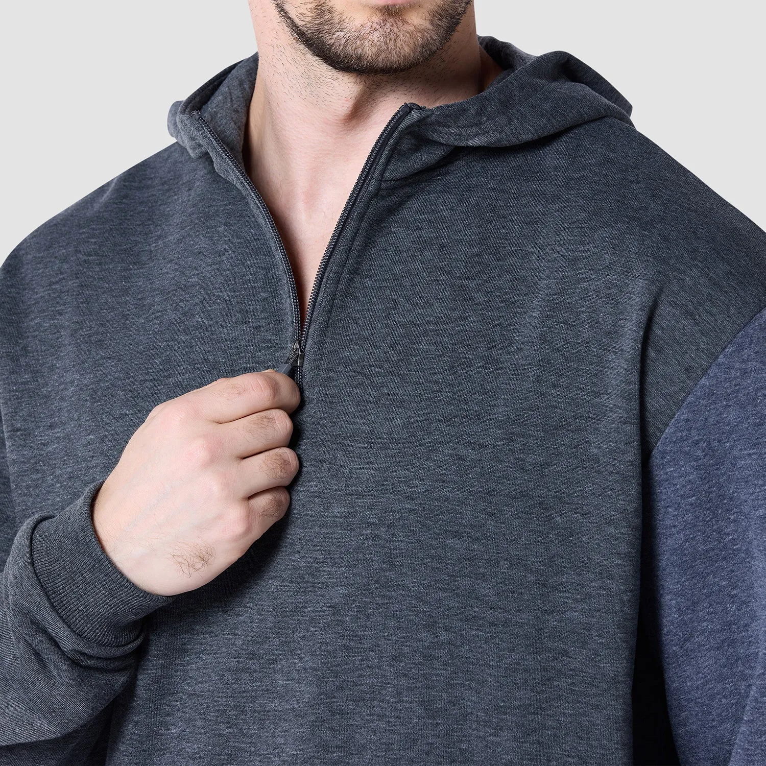 Core Split Hoodie - Black & Navy Marl